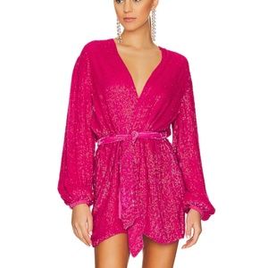 Retrofete Gabrielle Robe Sequin Mini Dress Hot Pink Fuchsia Barbie XL